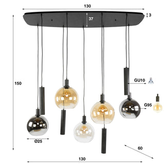 Suspension Sfera Tricolore noir artic - 5+4 lumières, largeur 130 cm