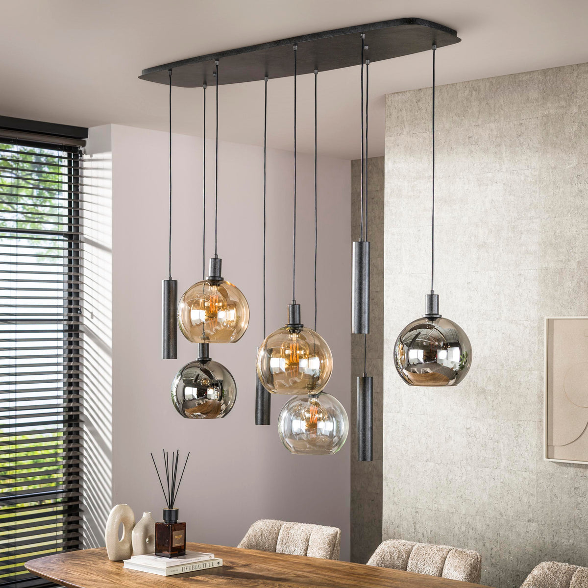 Hanglamp Sfera Tricolore artic zwart - 5+4-lichts, 130 cm breed
