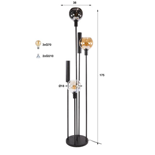 Lampadaire Sfera Tricolore noir artic - 5 lumières, hauteur 175 cm