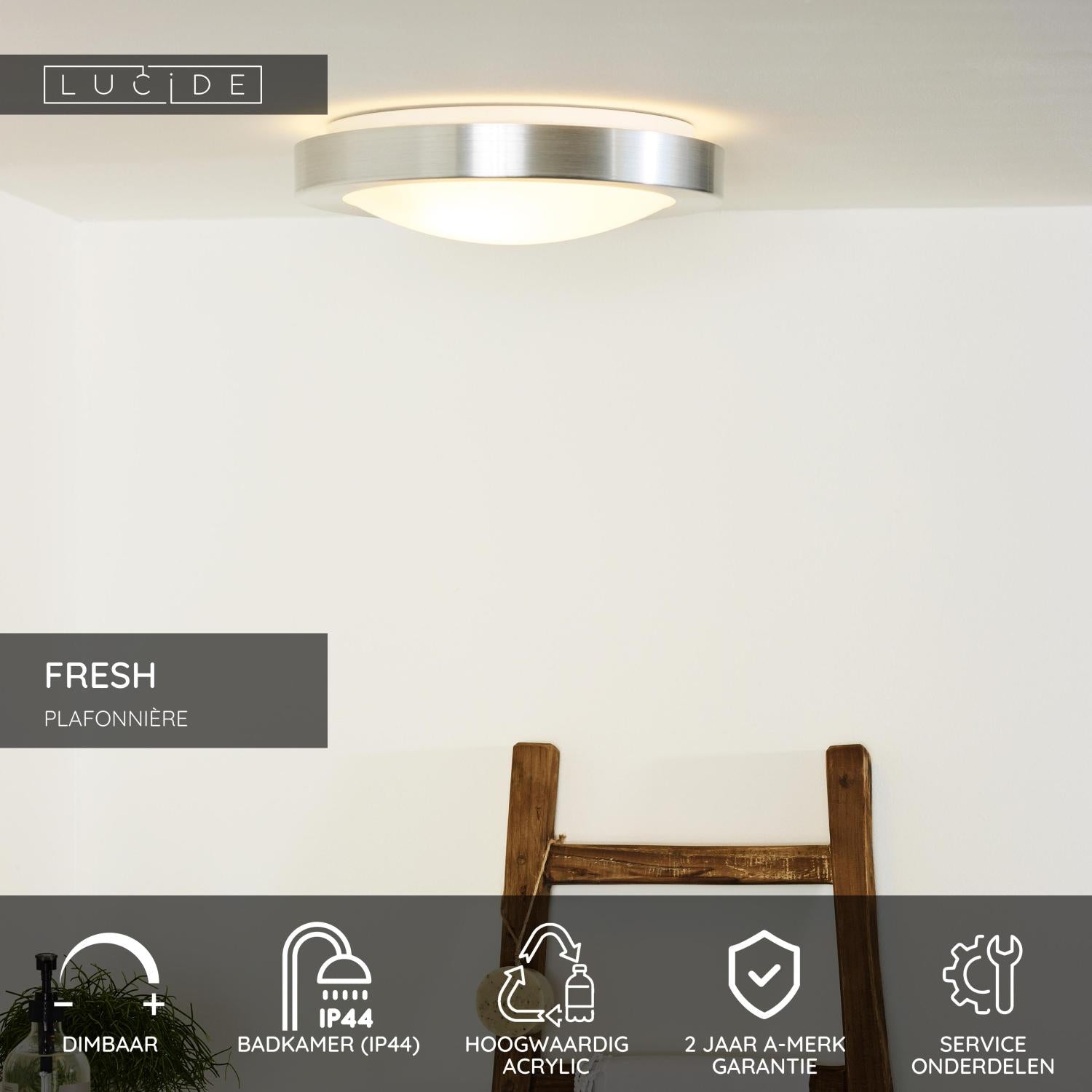 FRESH - Plafonnière Badkamer - Ø 35 cm - 2xE27 - IP44 - Mat chroom