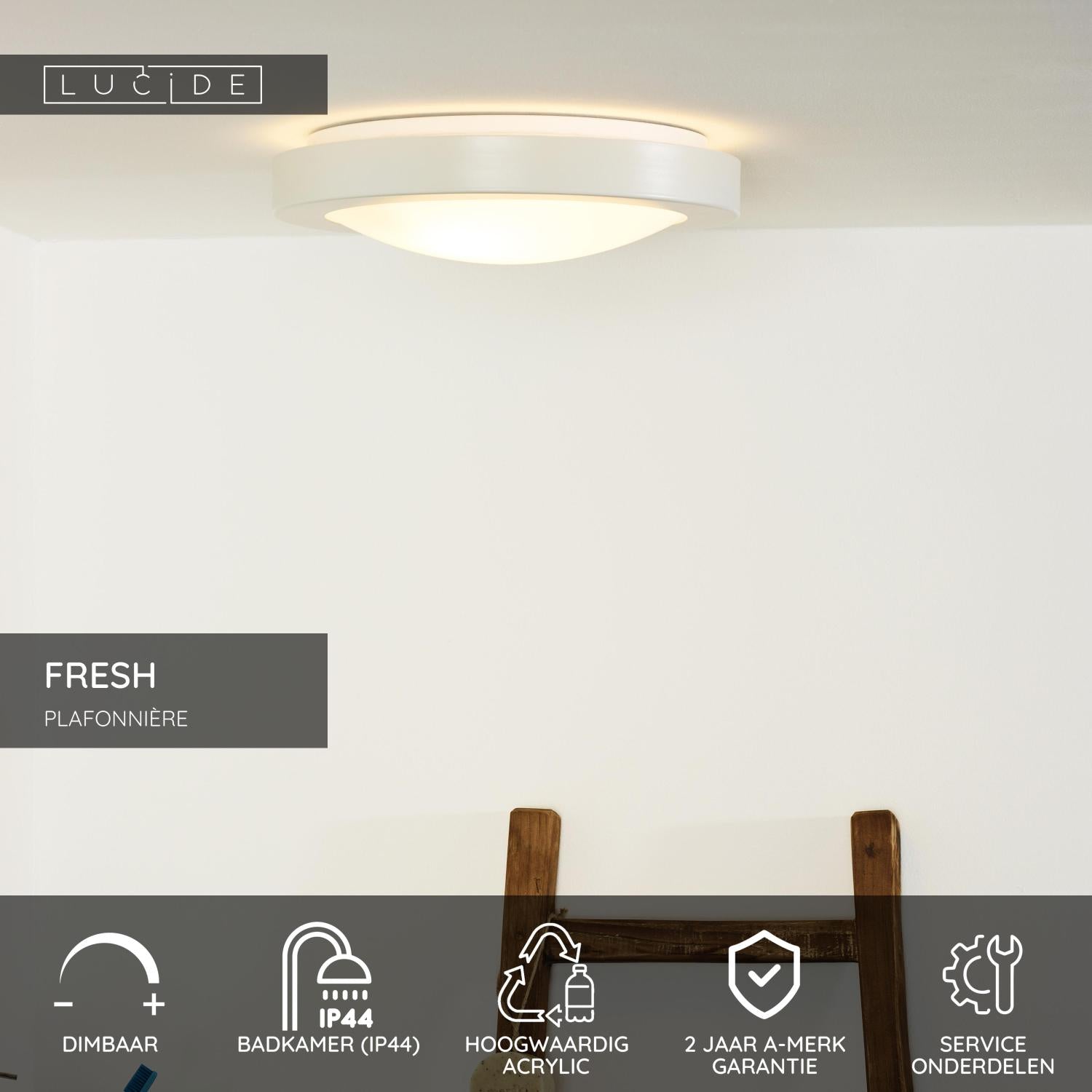 FRESH - Plafonnière Badkamer - Ø 35 cm - 2xE27 - IP44 - Wit
