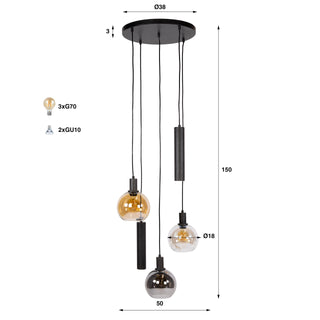 Hanglamp Sfera Tricolore getrapt artic zwart - 5-lichts, diameter 50 cm