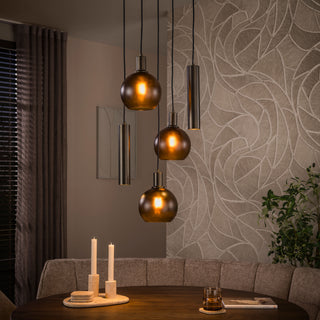 Pendant lamp Sfera Tricolore tiered sienna brown frosted - 5-light, diameter 50 cm