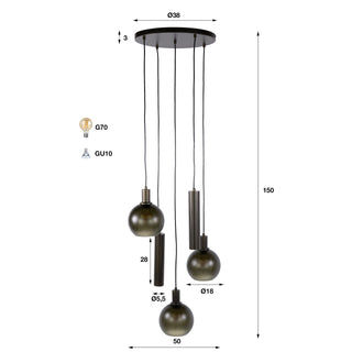 Pendant lamp Sfera Tricolore tiered sienna brown frosted - 5-light, diameter 50 cm