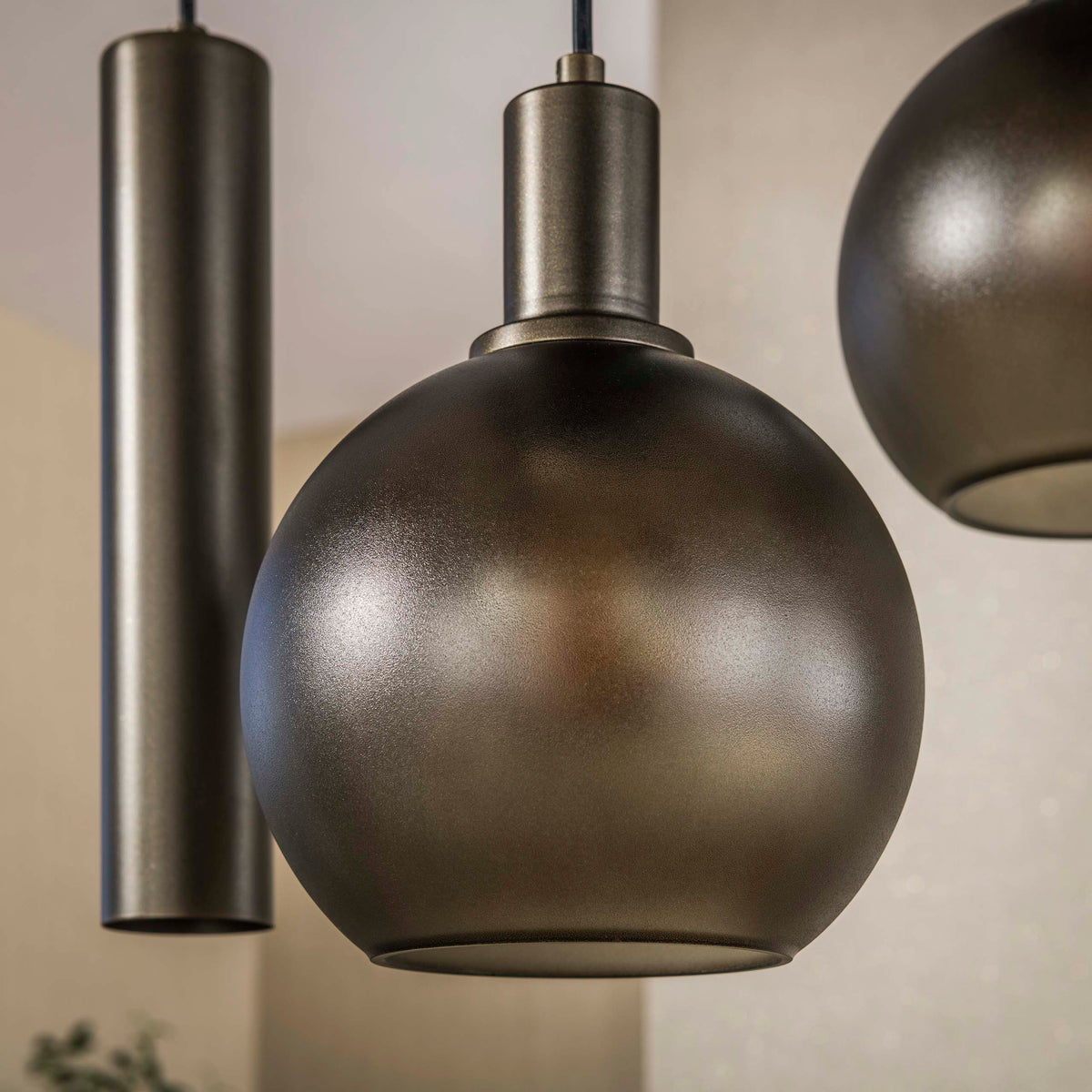 Pendant lamp Sfera Tricolore tiered sienna brown frosted - 5-light, diameter 50 cm