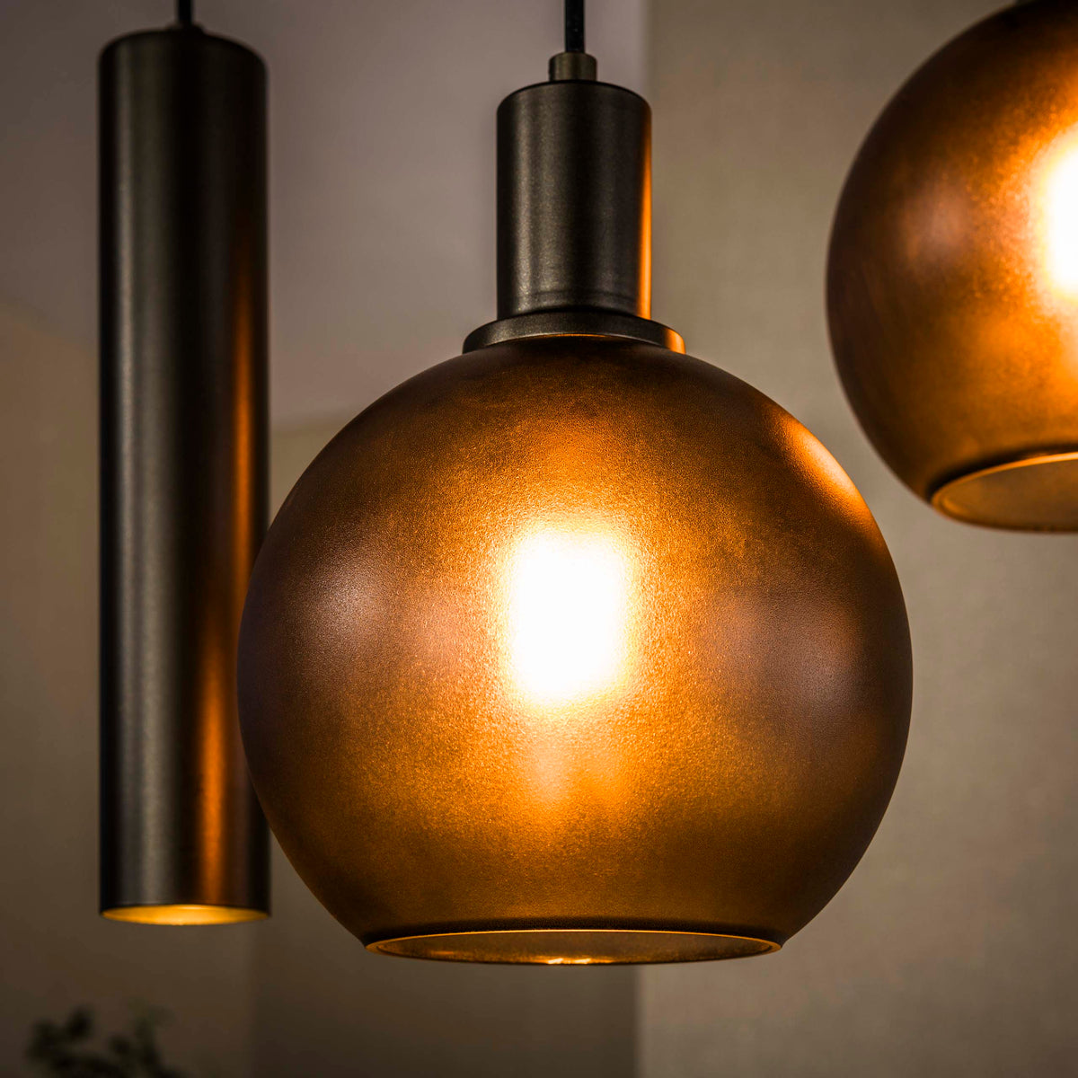 Pendant lamp Sfera Tricolore tiered sienna brown frosted - 5-light, diameter 50 cm