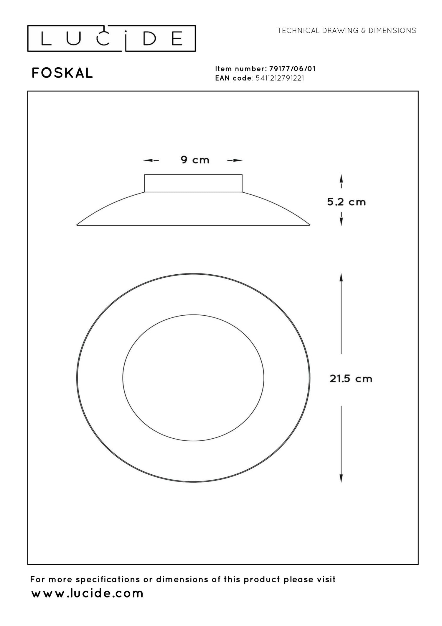 FOSKAL - Plafonnier - Ø 21,5 cm - LED - 1x6W 2700K - Laiton