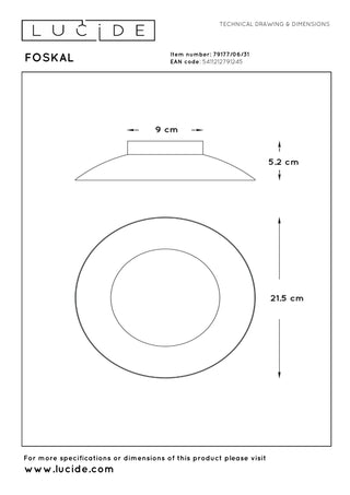 FOSKAL - Plafonnière - Ø 21,5 cm - LED - 1x6W 2700K - Wit