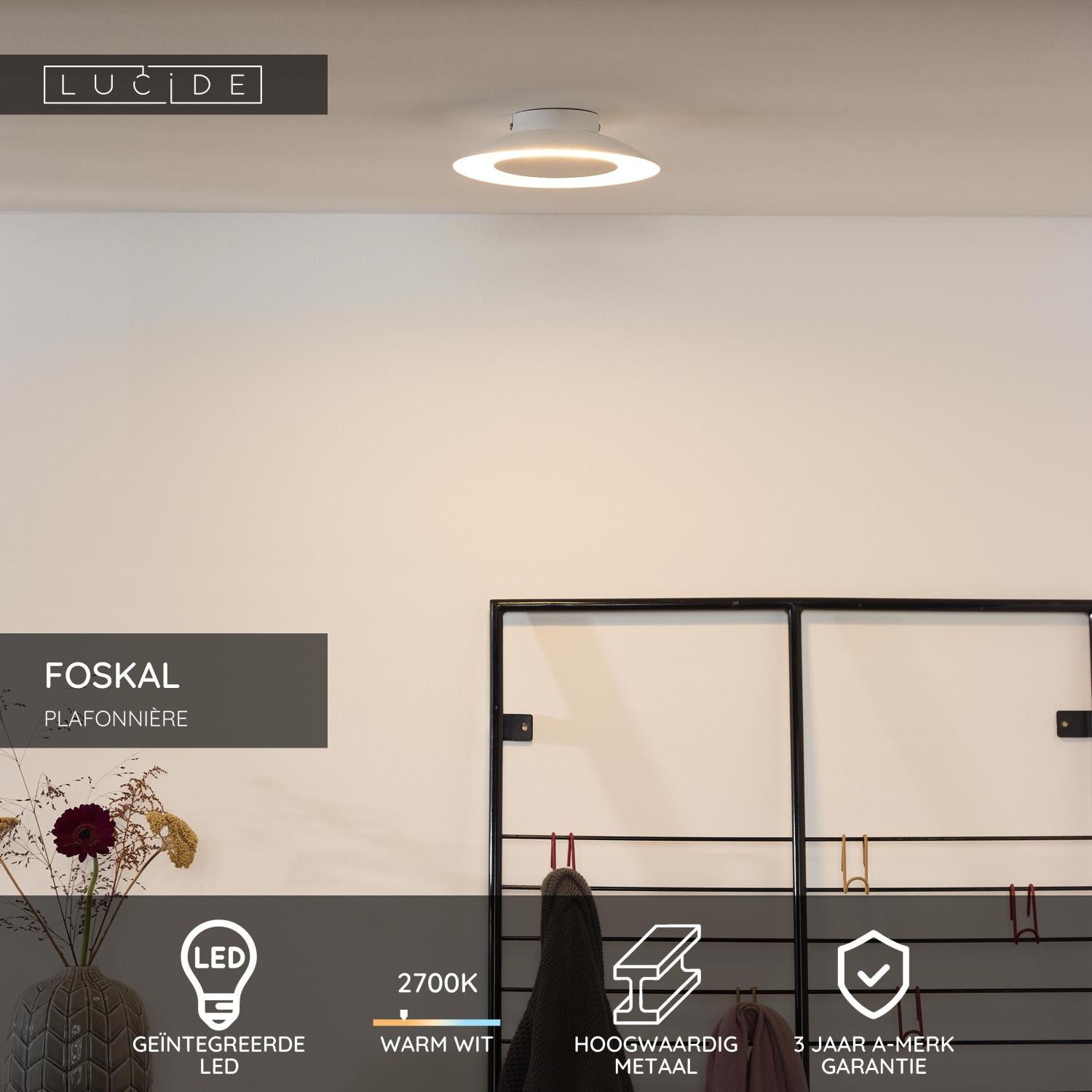 FOSKAL - Plafonnière - Ø 21,5 cm - LED - 1x6W 2700K - Wit