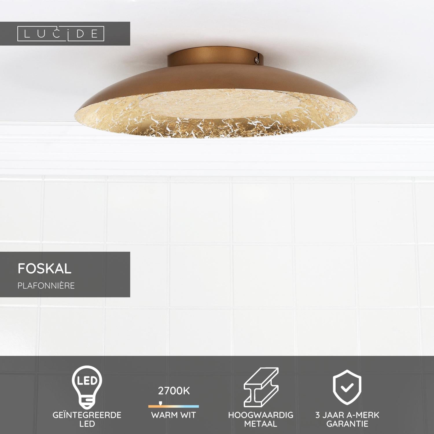 FOSKAL - Plafonnier - Ø 34,5 cm - LED - 1x12W 2700K - Laiton