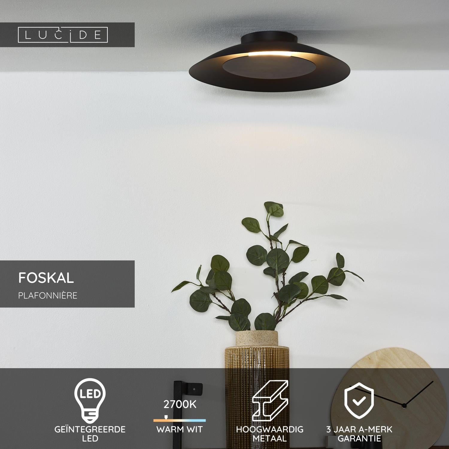 FOSKAL - Plafonnière - Ø 34,5 cm - LED - 1x12W 2700K - Zwart