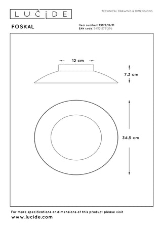 FOSKAL - Plafonnière - Ø 34,5 cm - LED - 1x12W 2700K - Wit