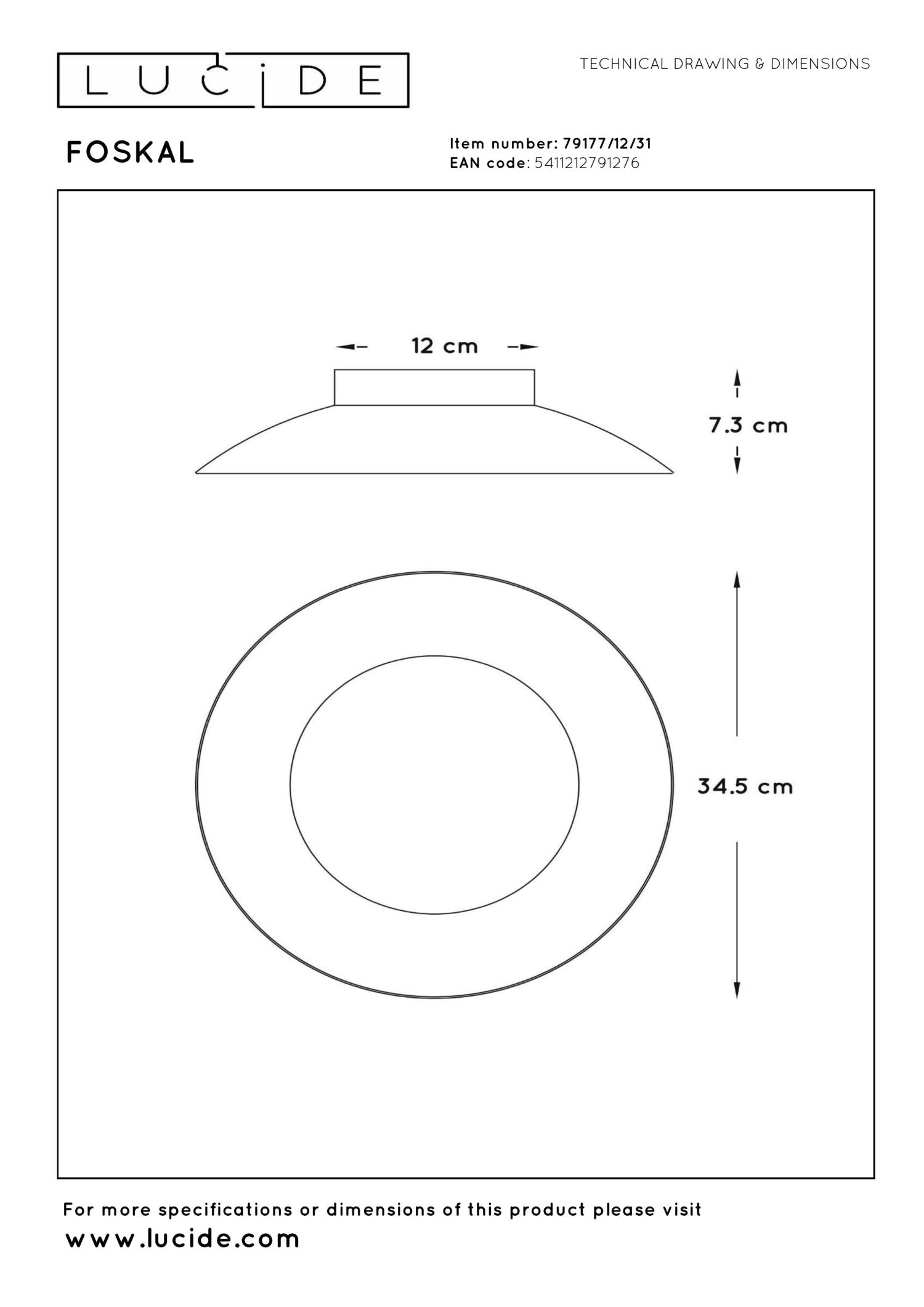 FOSKAL - Plafonnière - Ø 34,5 cm - LED - 1x12W 2700K - Wit