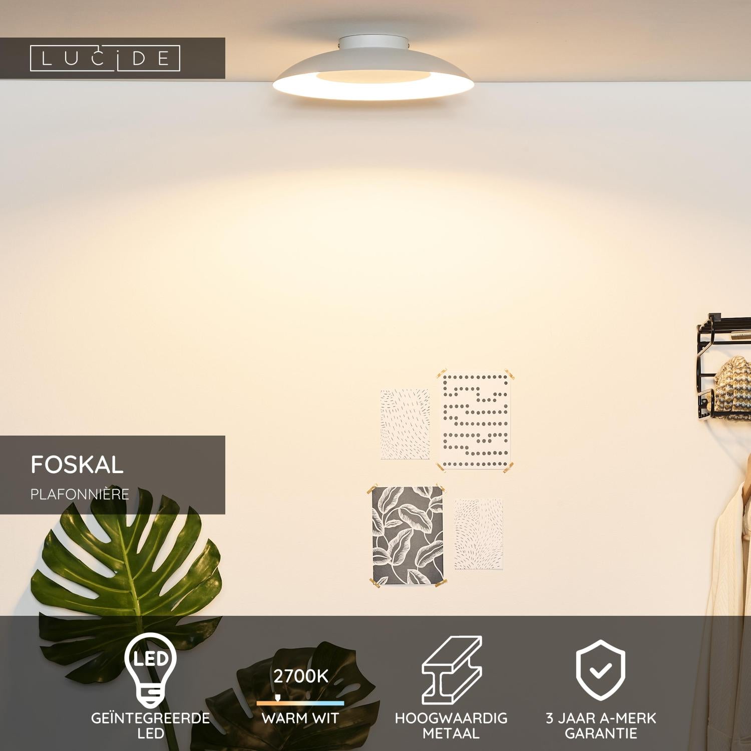 FOSKAL - Plafonnière - Ø 34,5 cm - LED - 1x12W 2700K - Wit