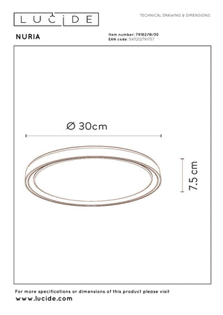 NURIA - Plafonnière - Ø 30 cm - LED 3 StepDim - 1x18W 2700K - Zwart