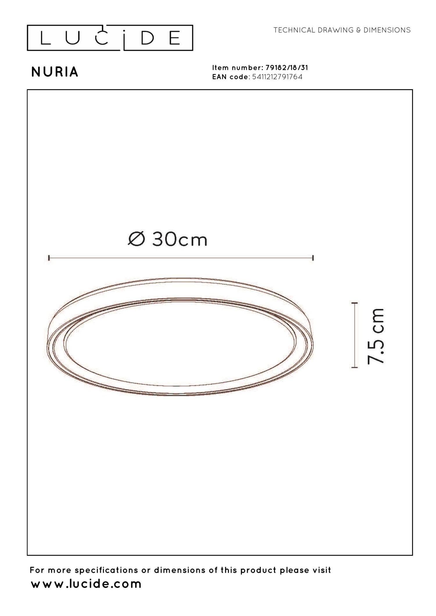 NURIA - Plafonnier - Ø 30 cm - LED 3 StepDim - 1x18W 2700K - Blanc