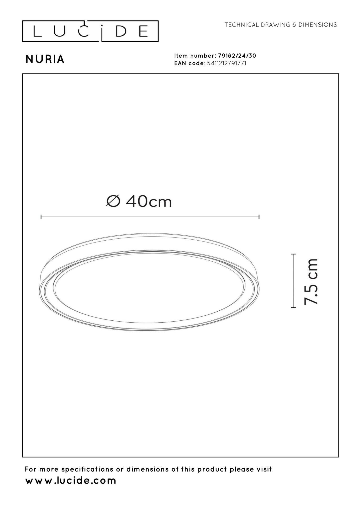 NURIA - Plafonnière - Ø 40 cm - LED 3 StepDim - 1x24W 2700K - Zwart