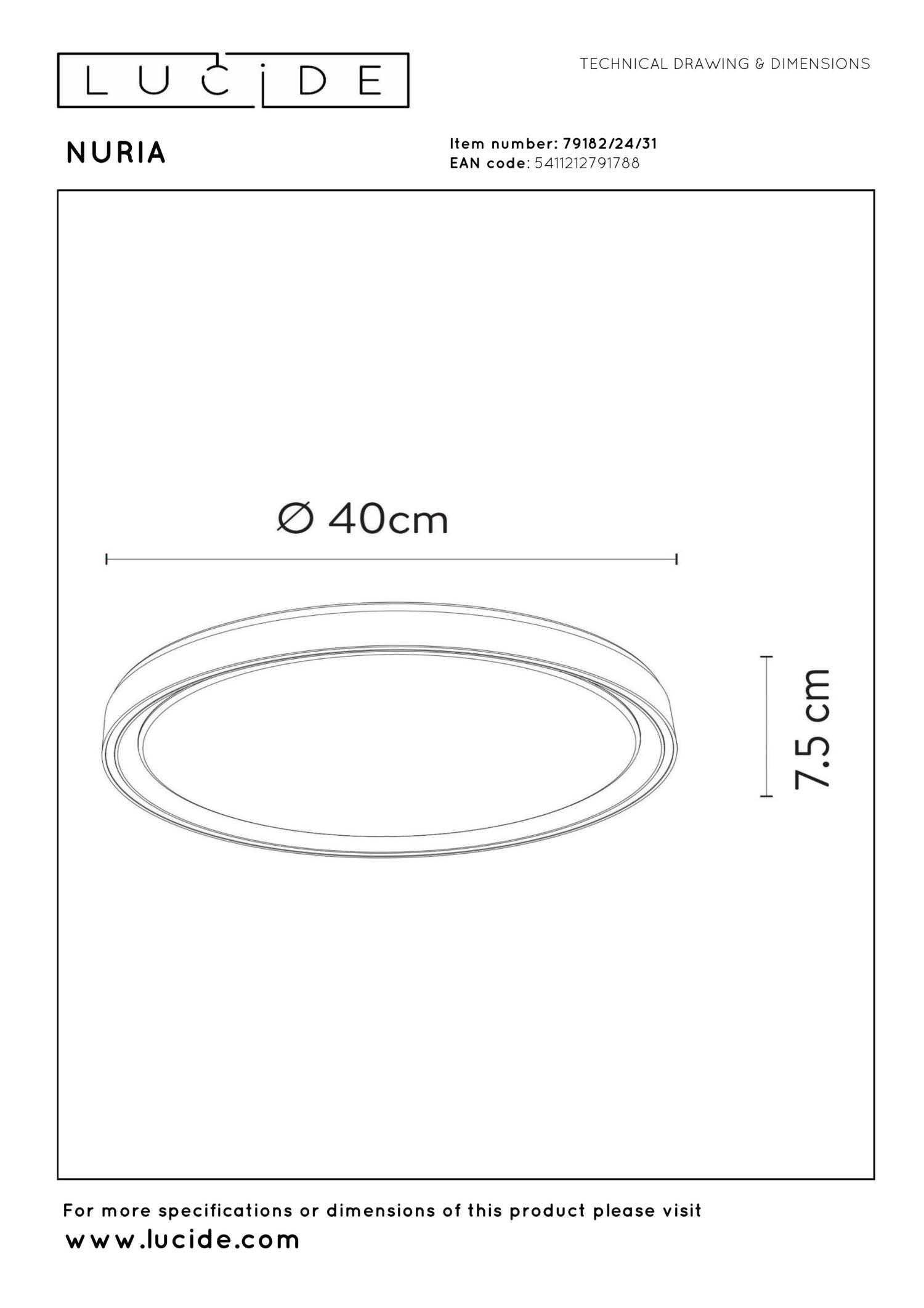 NURIA - Plafonnière - Ø 40 cm - LED 3 StepDim - 1x24W 2700K - Wit