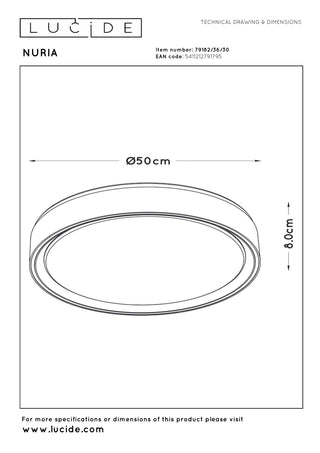 NURIA - Plafonnière - Ø 50 cm - LED 3 StepDim - 1x36W 2700K - Zwart