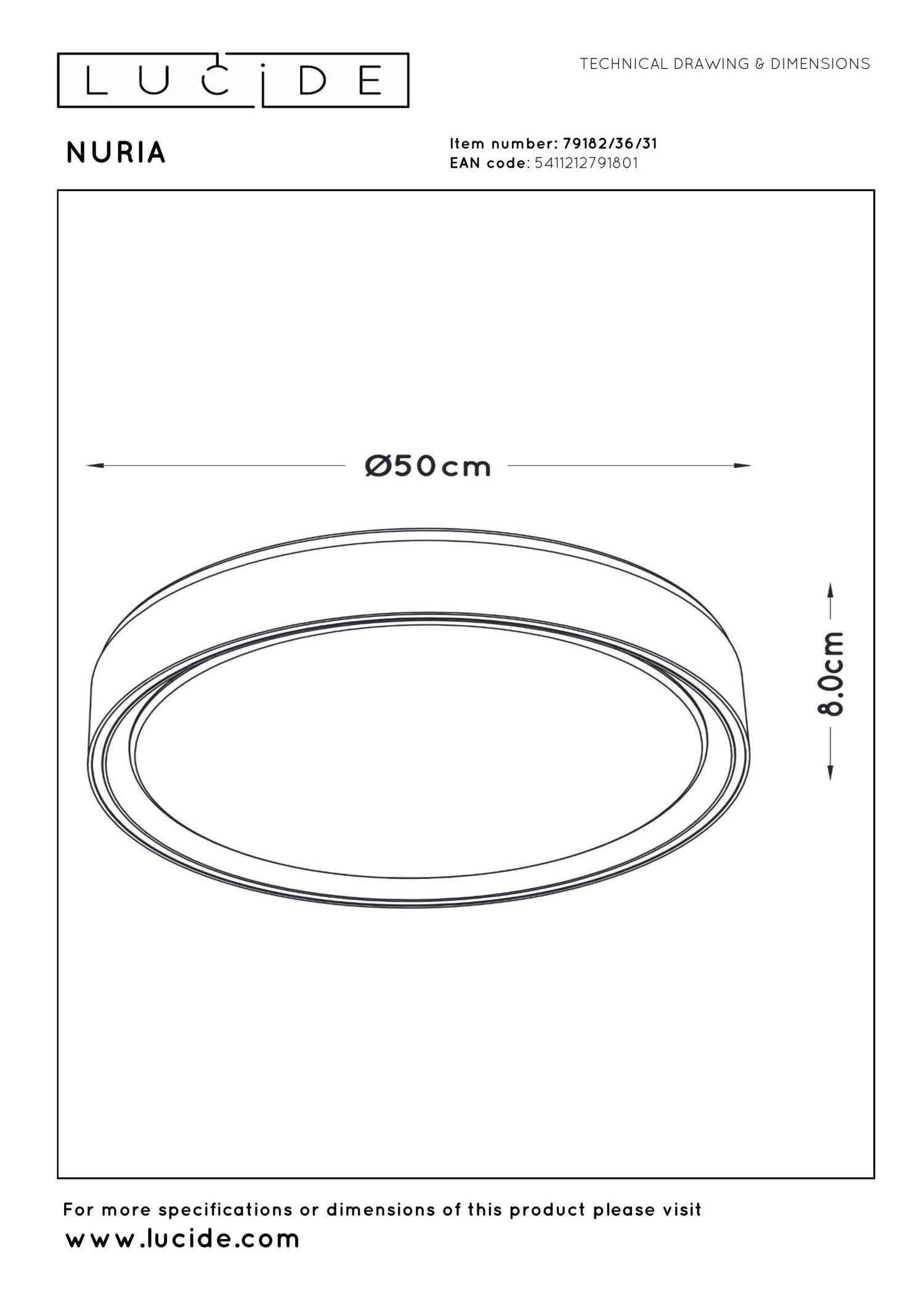 NURIA - Plafonnière - Ø 50 cm - LED 3 StepDim - 1x36W 2700K - Wit