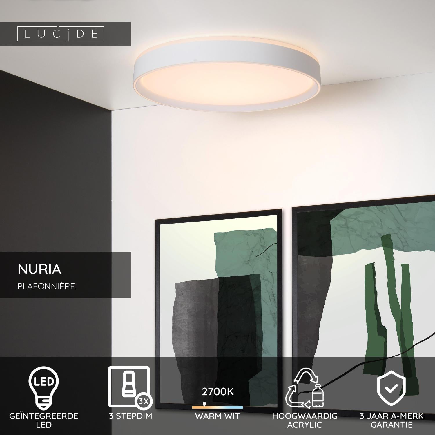 NURIA - Plafonnière - Ø 50 cm - LED 3 StepDim - 1x36W 2700K - Wit