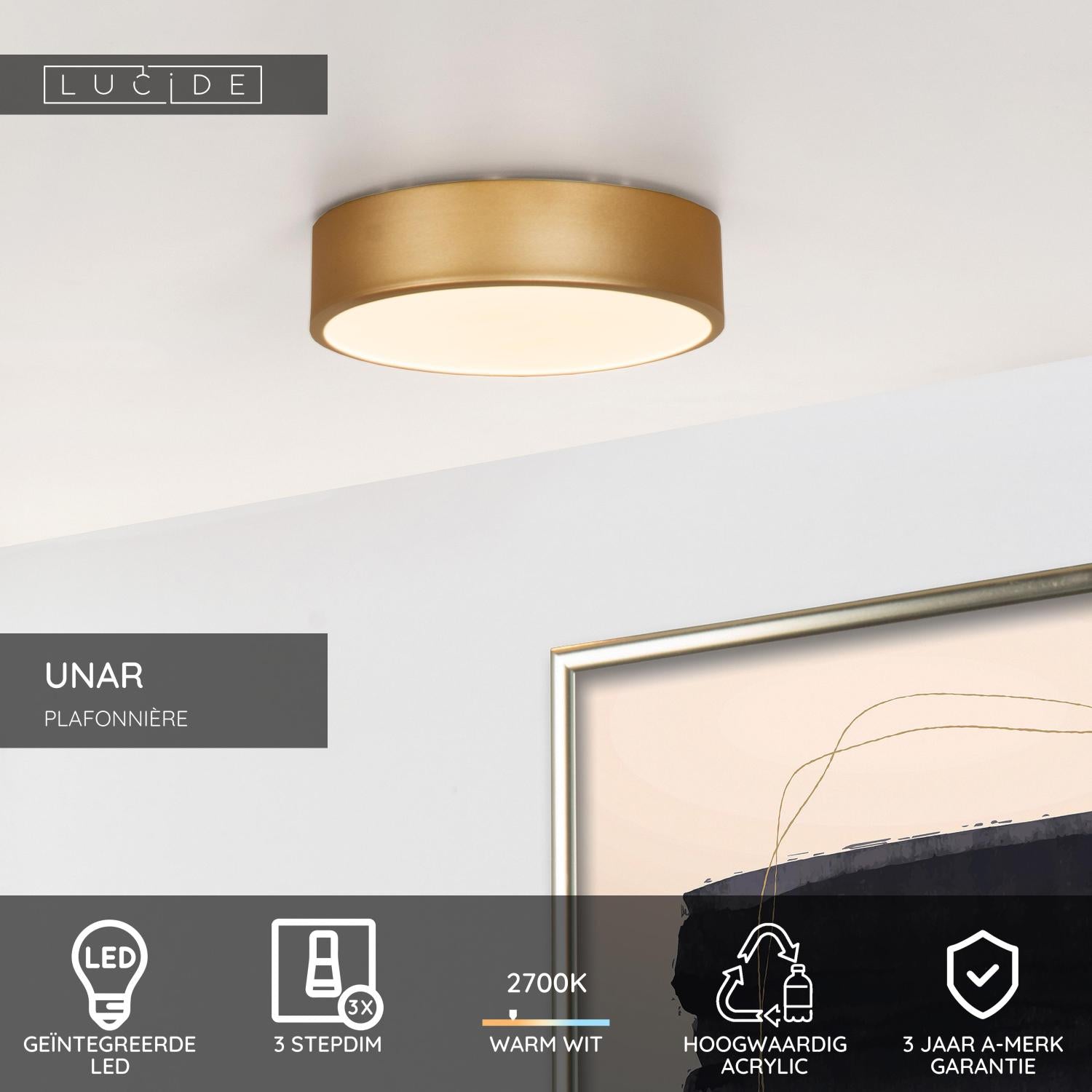UNAR - Plafonnier - Ø 20 cm - LED 3 StepDim - 1x12W 2700K - Or mat / Laiton