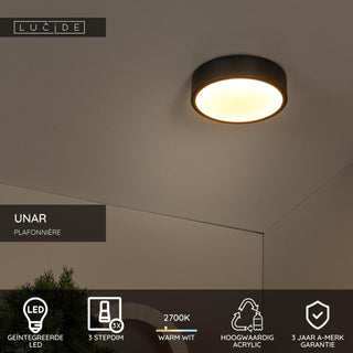 UNAR - Plafonnière - Ø 20 cm - LED 3 StepDim - 1x12W 2700K - Zwart