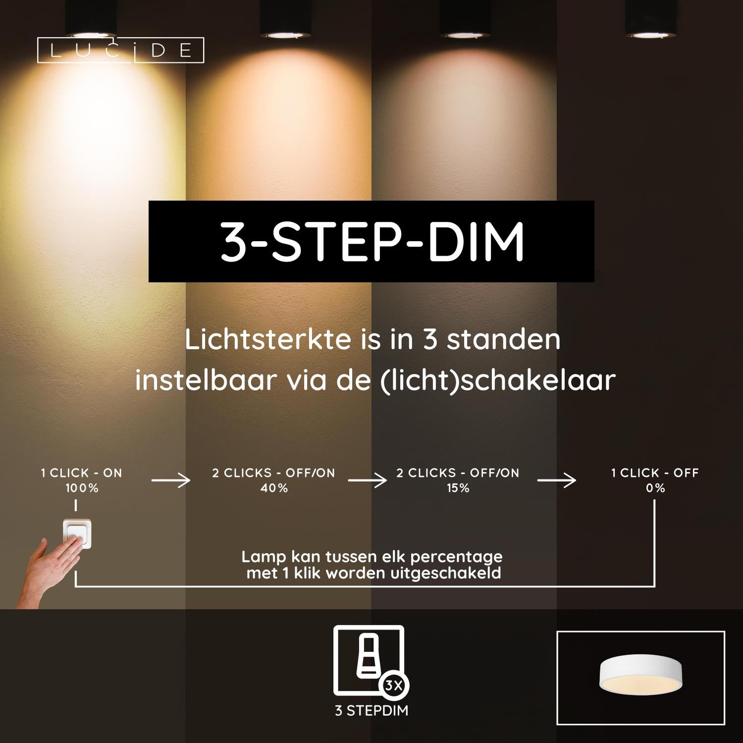 UNAR - Plafonnier - Ø 20 cm - LED 3 StepDim - 1x12W 2700K - Blanc