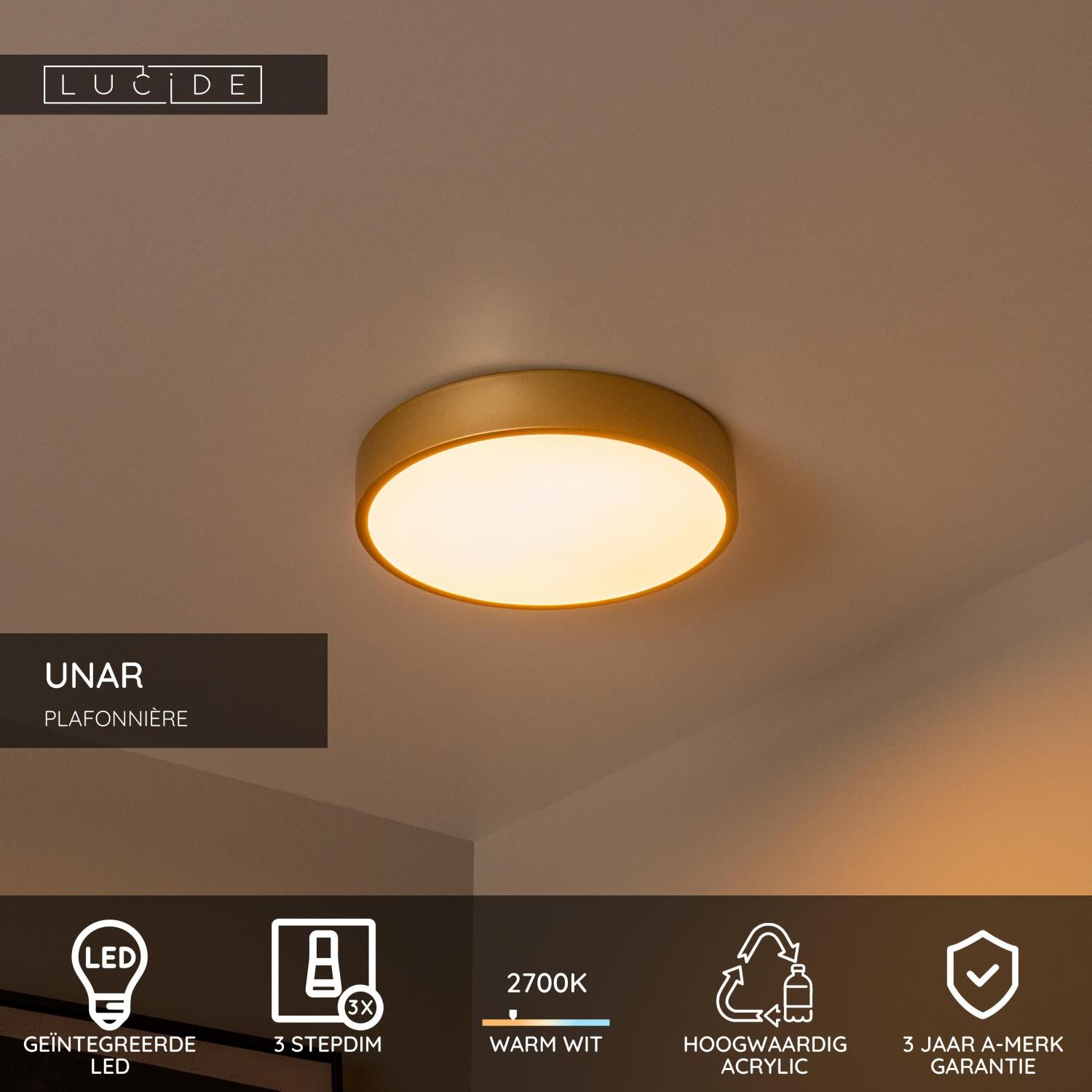 UNAR - Plafonnière - Ø 30 cm - LED 3 StepDim - 1x18W 2700K - Mat Goud / Messing