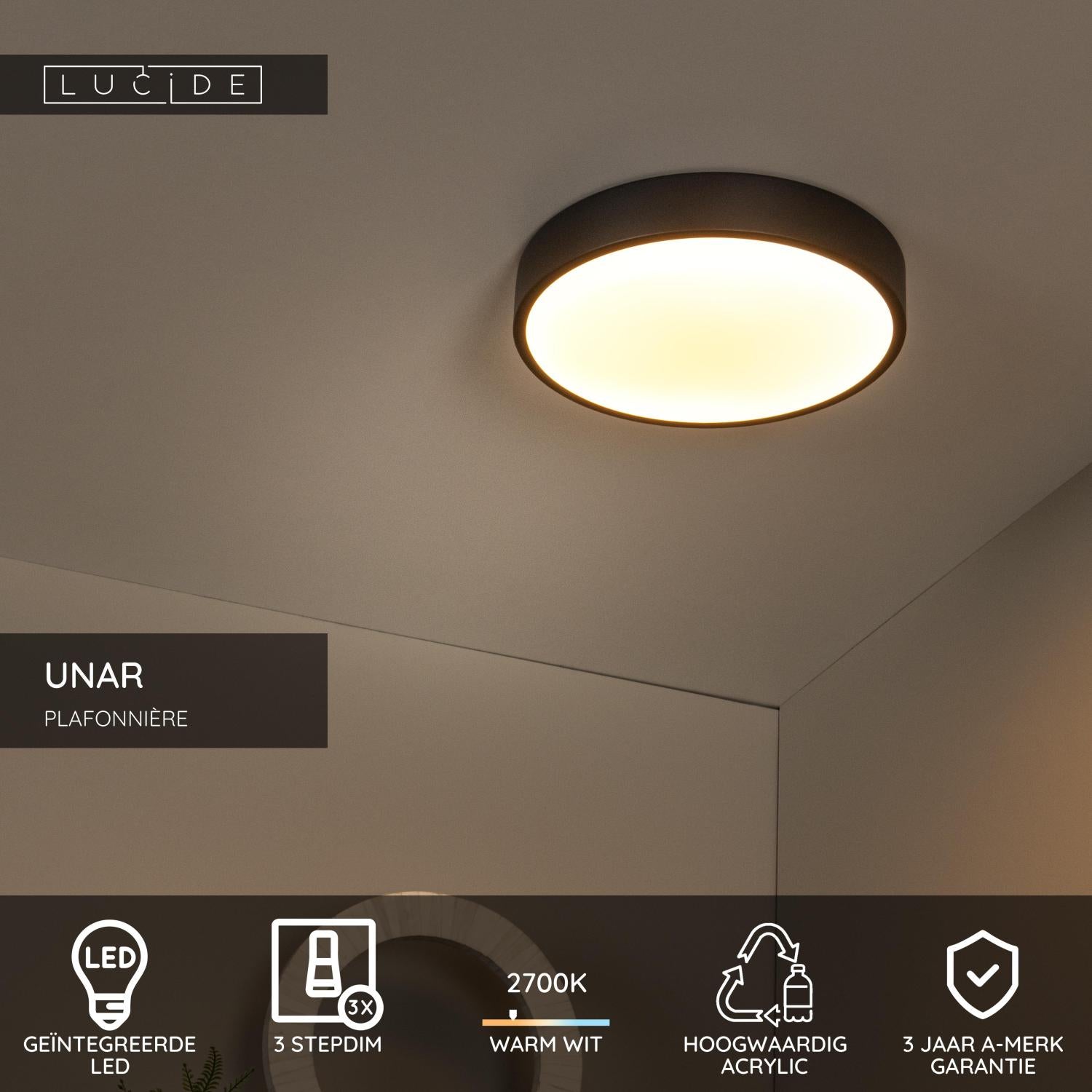 UNAR - Plafonnière - Ø 30 cm - LED 3 StepDim - 1x18W 2700K - Zwart