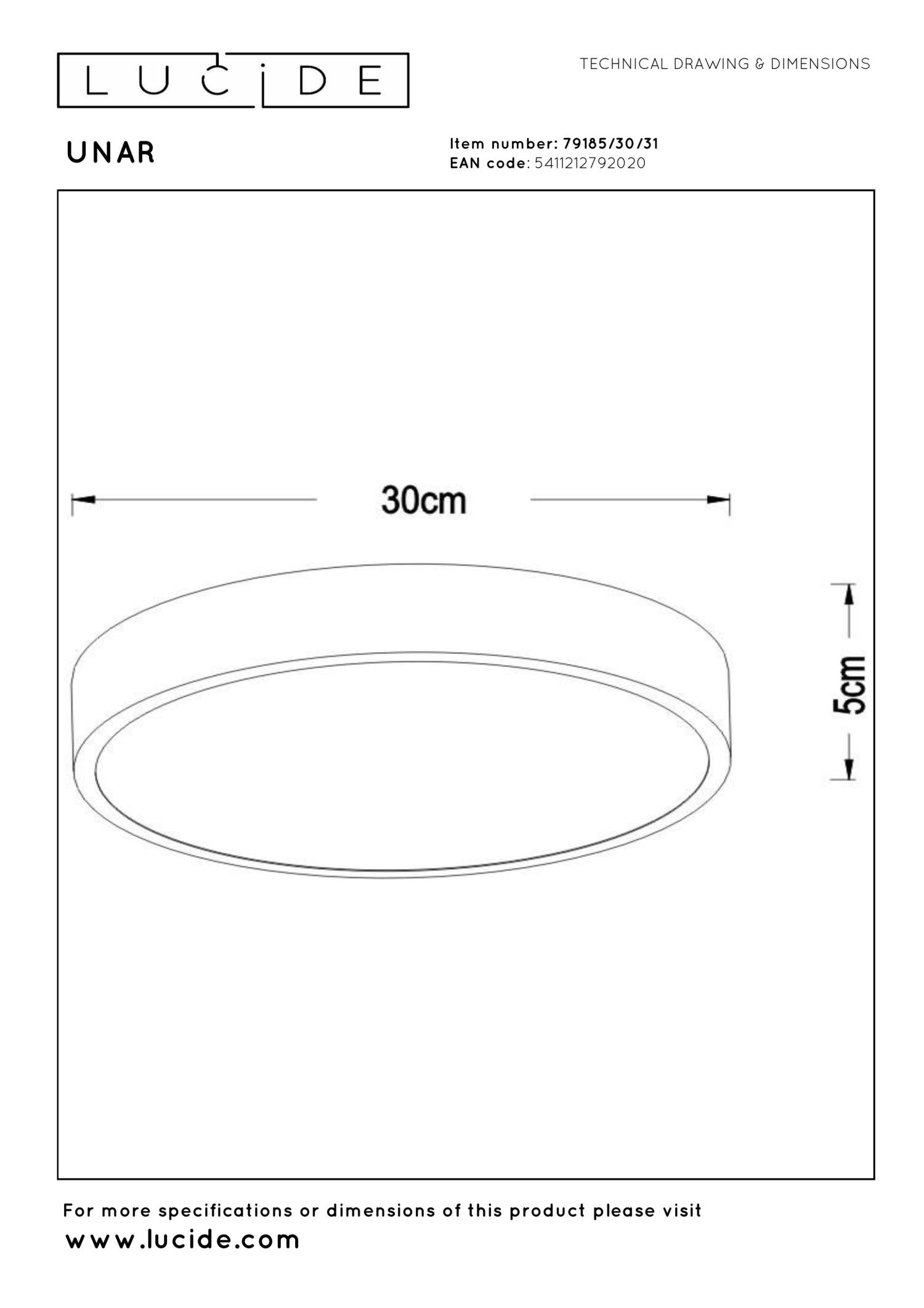 UNAR - Plafonnier - Ø 30 cm - LED 3 StepDim - 1x18W 2700K - Blanc