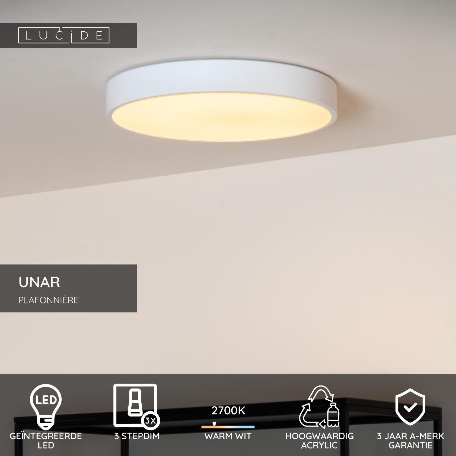 UNAR - Plafonnier - Ø 30 cm - LED 3 StepDim - 1x18W 2700K - Blanc