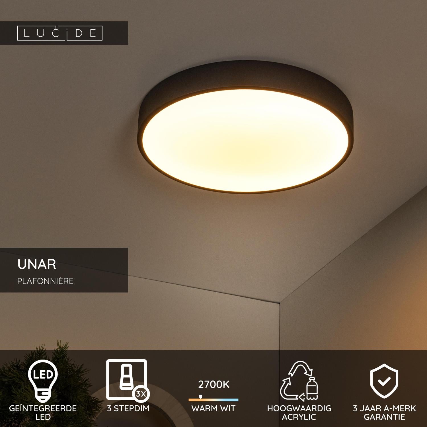 UNAR - Plafonnière - Ø 39,5 cm - LED 3 StepDim - 1x24W 2700K - Zwart