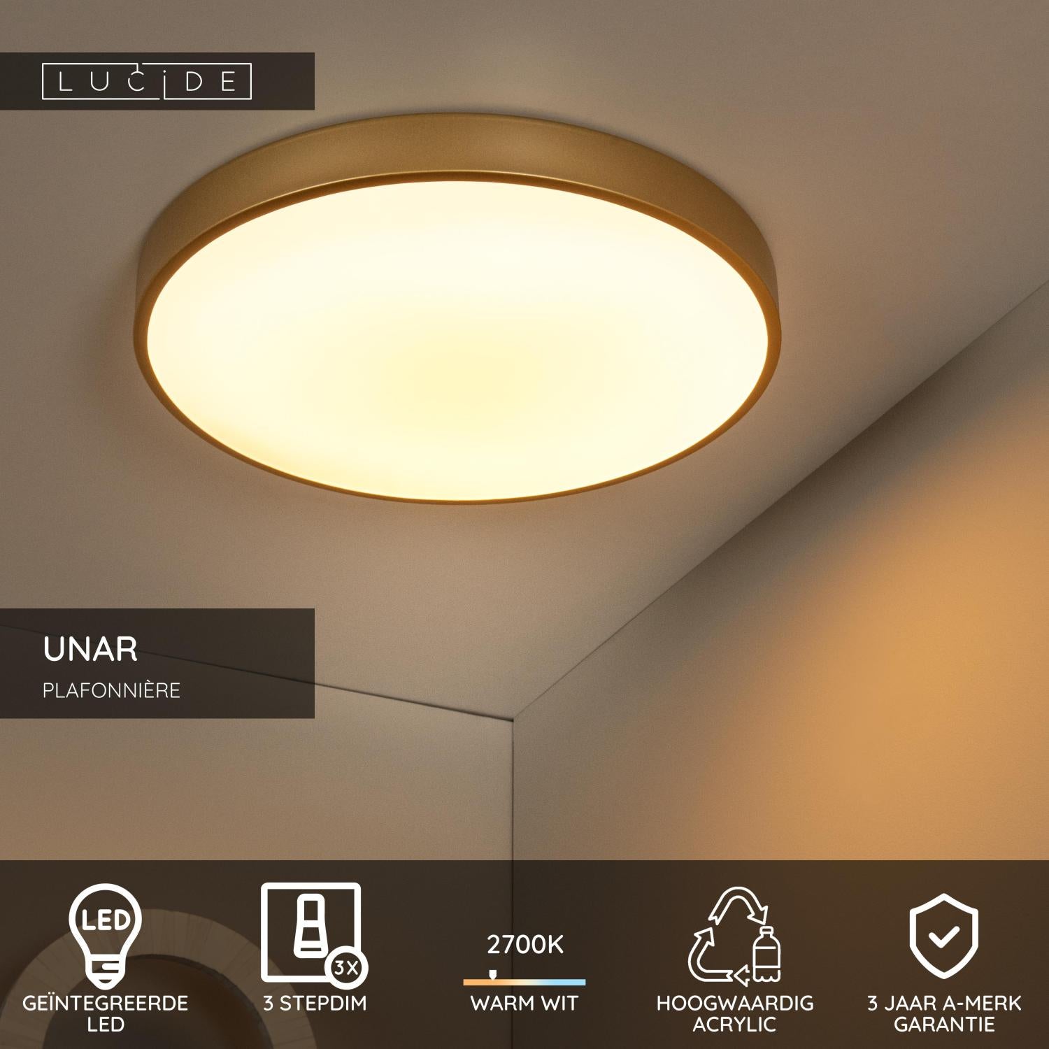 UNAR - Plafonnier - Ø 49,5 cm - LED 3 StepDim - 1x36W 2700K - Or mat / Laiton