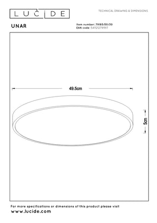 UNAR - Plafonnière - Ø 49,5 cm - LED 3 StepDim - 1x36W 2700K - Zwart