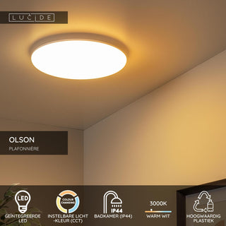 OLSON - Plafonnière Badkamer - Ø 35 cm - LED - CCT - 1x36W 3000K/6500K - IP44 - Opaal