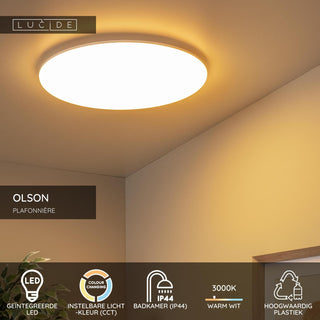 OLSON - Plafonnière Badkamer - Ø 45 cm - LED - CCT - 1x45W 3000K/6500K - IP44 - Opaal