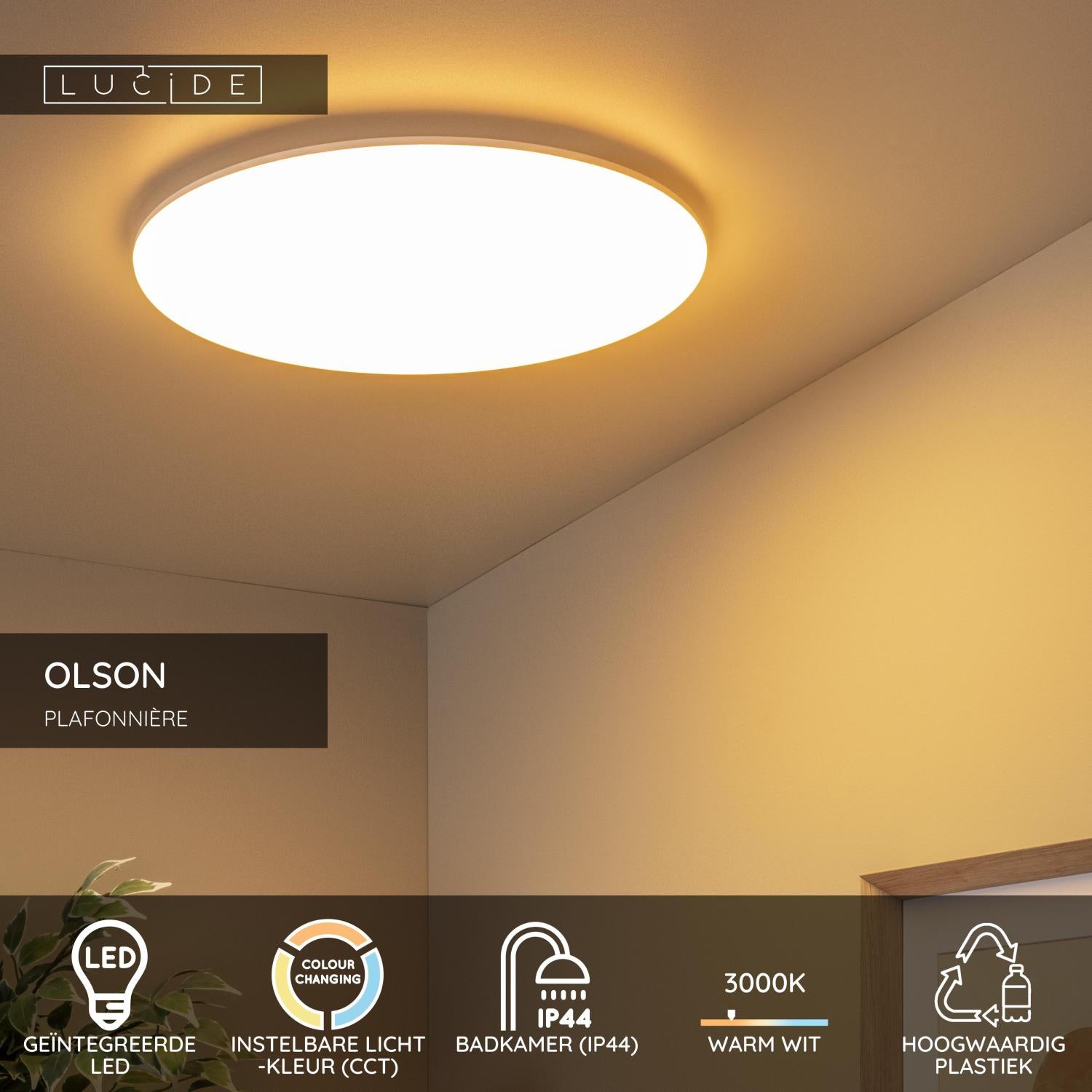 OLSON - Plafonnière Badkamer - Ø 45 cm - LED - CCT - 1x45W 3000K/6500K - IP44 - Opaal