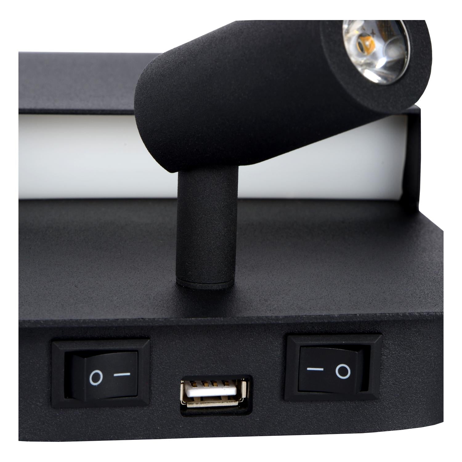 BOXER - Bedlamp / Wandlamp - LED - 3000K - Met USB oplaadpunt - Zwart