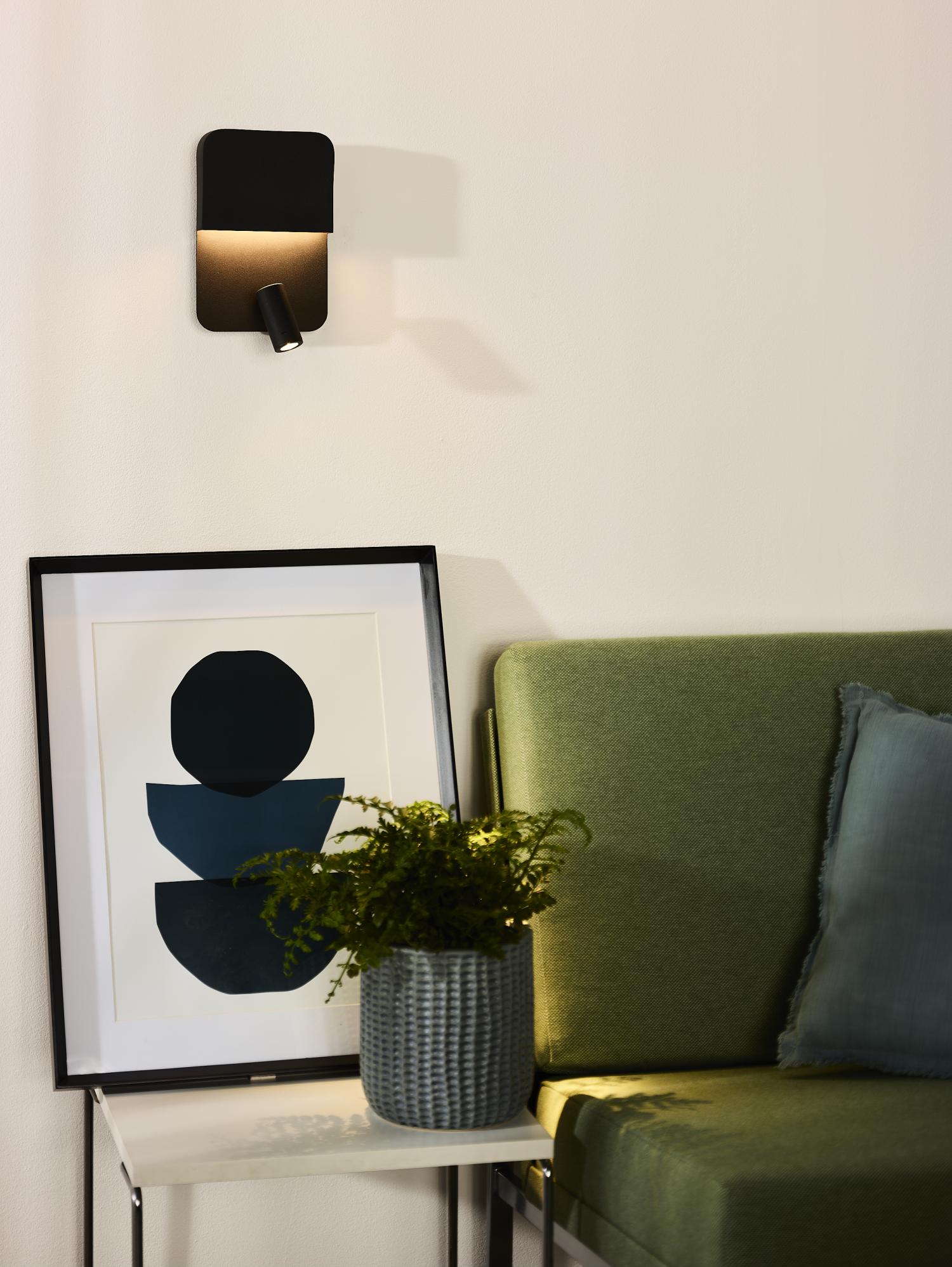 BOXER - Bedlamp / Wandlamp - LED - 3000K - Met USB oplaadpunt - Zwart