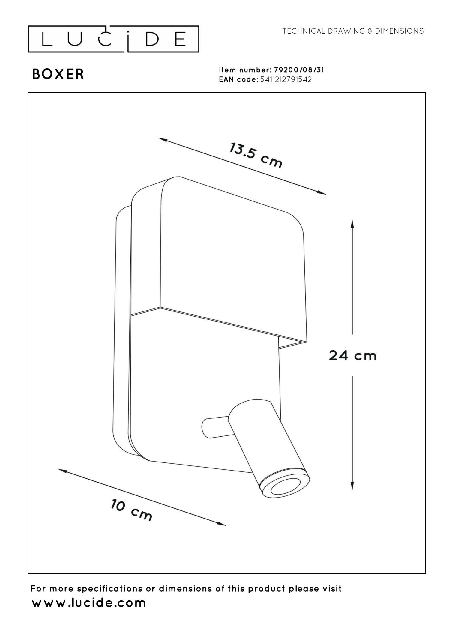 BOXER - Lampe de chevet / Applique murale - LED - 3000K - Avec port de charge USB - Blanc