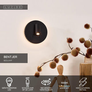BENTJER - Bedlamp / Wandlamp - Ø 14 cm - LED - 3000K - Zwart