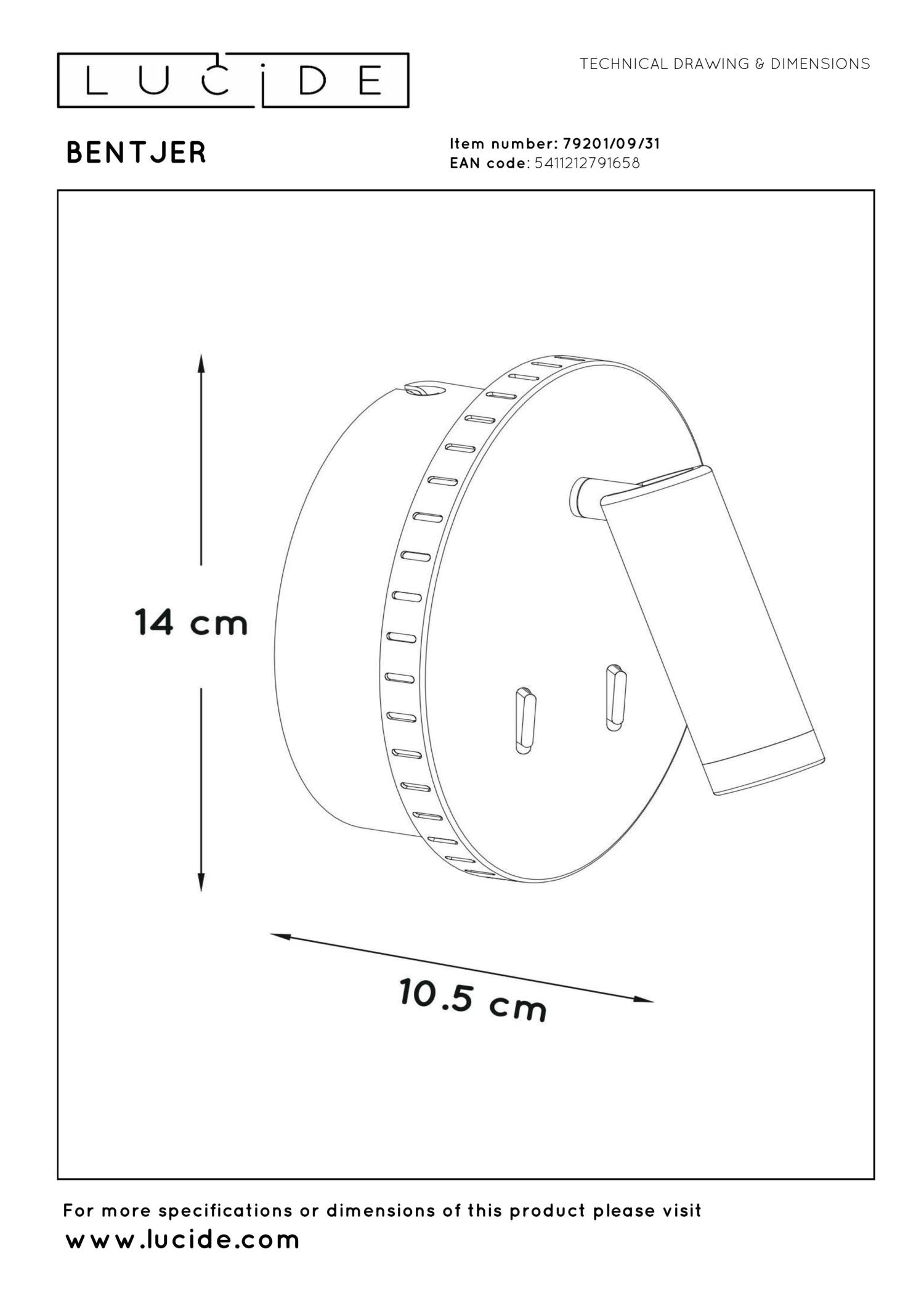 BENTJER - Bedlamp / Wandlamp - Ø 14 cm - LED - 3000K - Wit