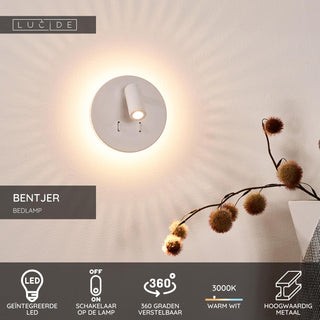 BENTJER - Bedlamp / Wandlamp - Ø 14 cm - LED - 3000K - Wit