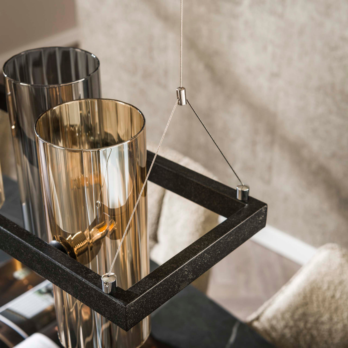 Pendant lamp Cylinder Glass artic black - 10-light, 130 cm wide