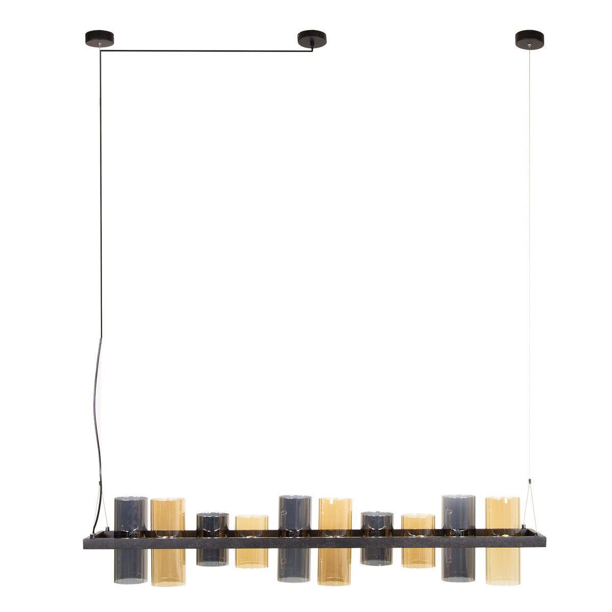 Pendant lamp Cylinder Glass artic black - 10-light, 130 cm wide