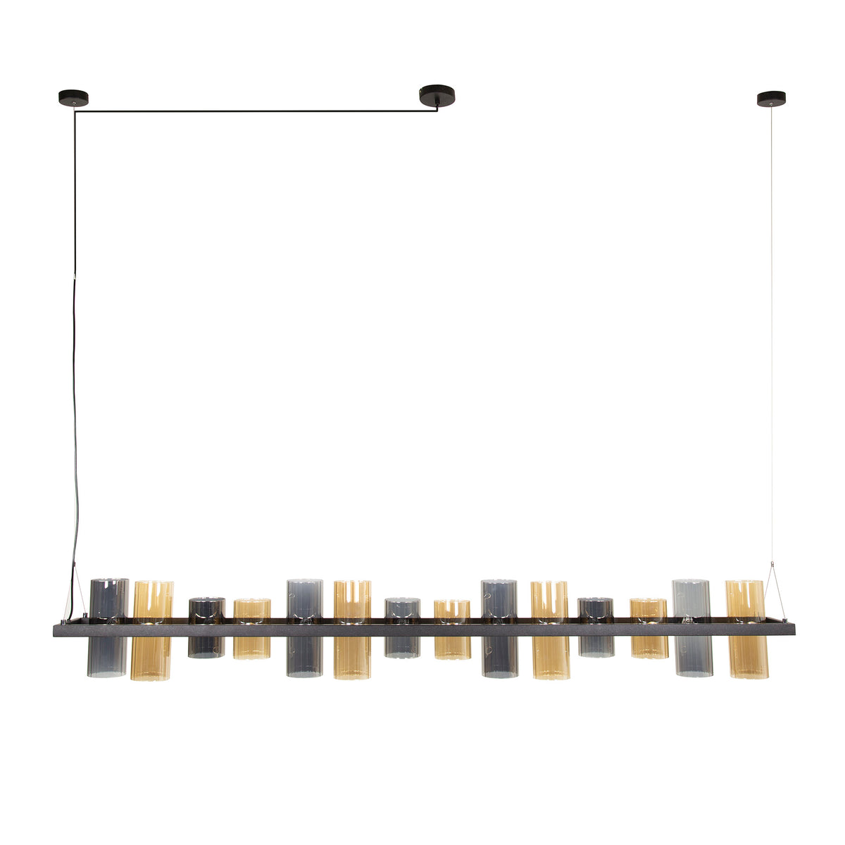 Suspension Cylinder Glass noir artic - 14 lumières, largeur 190 cm