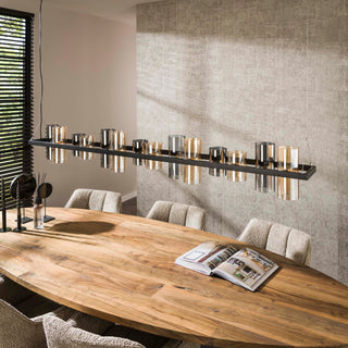 Suspension Cylinder Glass noir artic - 14 lumières, largeur 190 cm