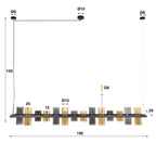 Suspension Cylinder Glass noir artic - 14 lumières, largeur 190 cm