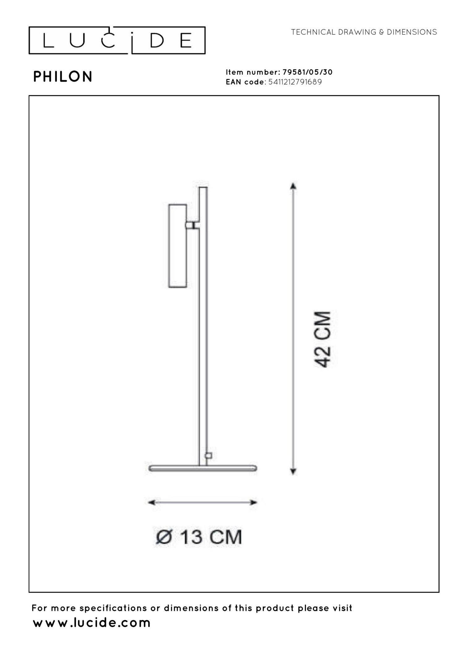 PHILON - Lampe de bureau - Ø 13 cm - LED Var. - 1x4,5W 3000K - Noir